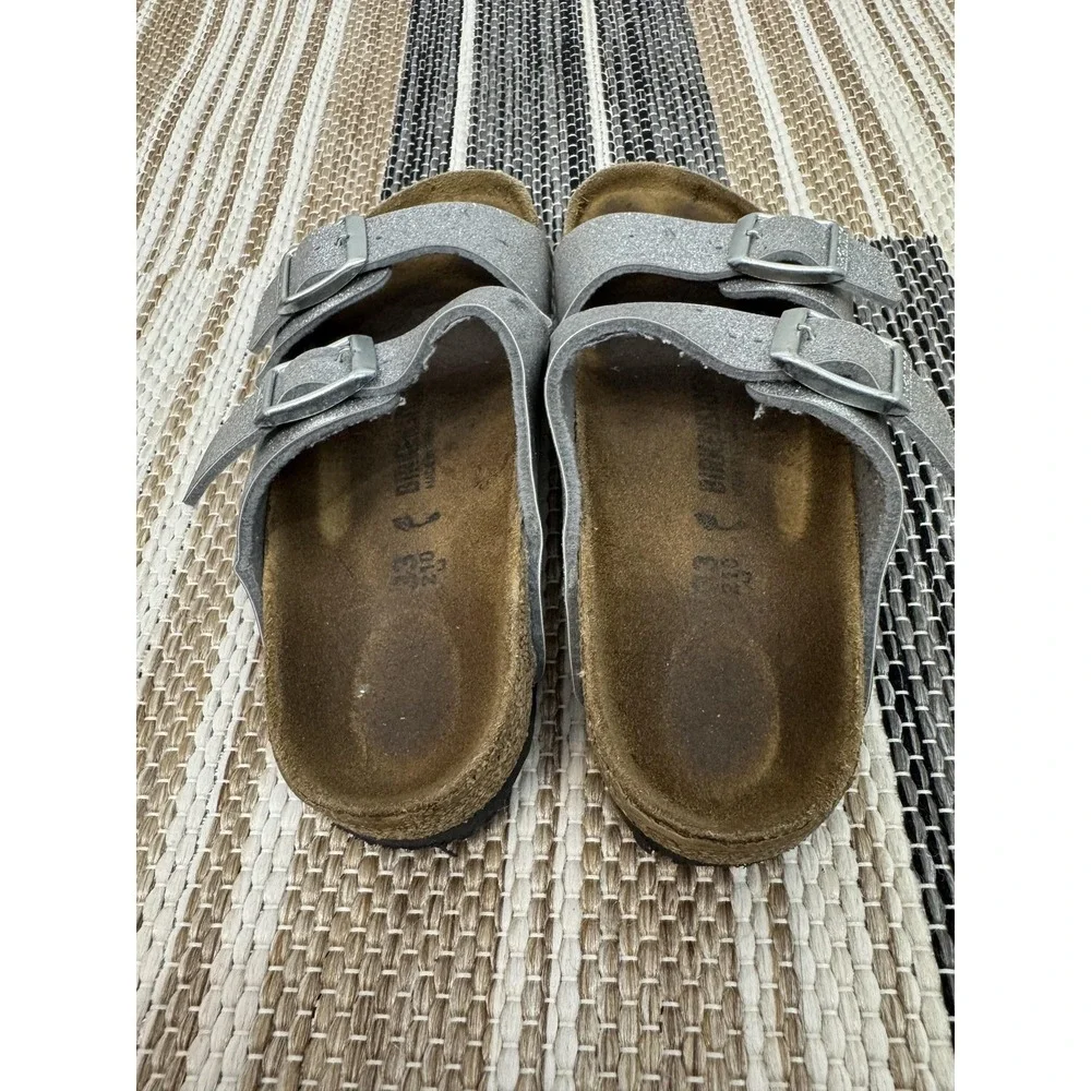Birkenstock Arizona Sandals Kid's Size 3 EU 33 Silver Glitter Slide Buckle